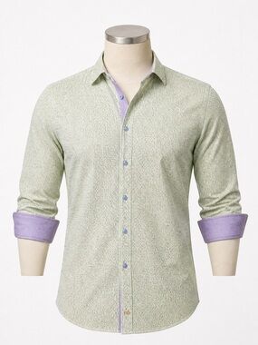 Thomas Dean Light Green and Purple Button Down Shirt